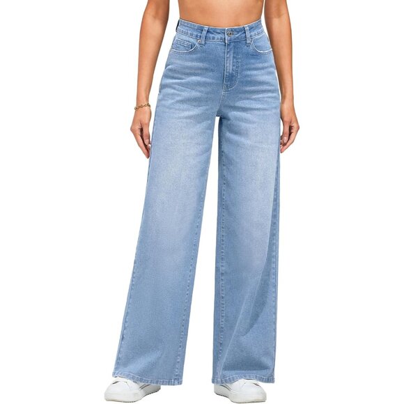 Wide Leg Jeans Women High Waisted Stretch Denim Baggy Pants with Pockets - Picture 1 of 5